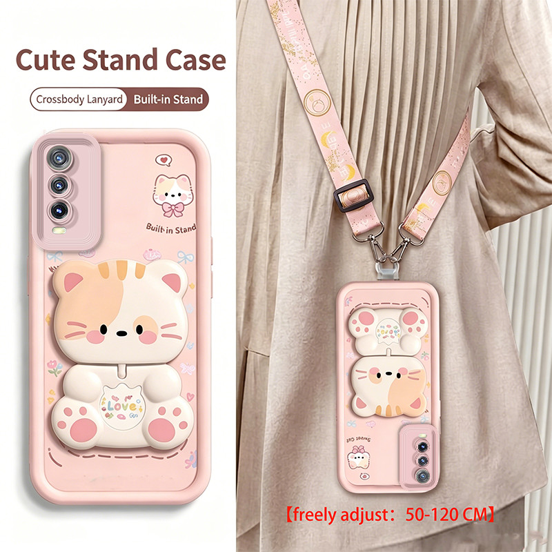 สายรัดCrossbody LanyardสําหรับVivo y12s y12a y20 Y20s y20i Y20s Gเคสโทรศัพท์Softcaseซิลิโคนกันกระแทกใหม่ออกแบบความงามพร้อมผู้ถือแมวน่ารักสําหรับสาวJTGMZJ1