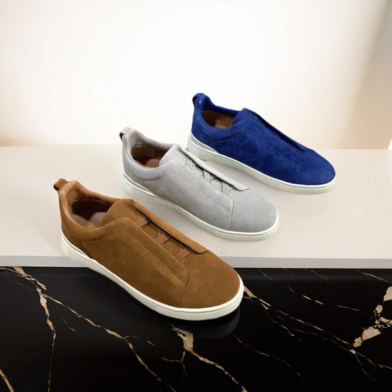 Zegna รองเท้าผ้าใบส้นแบนหนังผู้ชาย