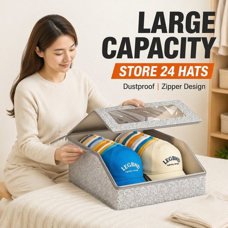 หมวกกล่องเก็บขนาดใหญ่ความจุซิปกันฝุ่นไม่ทอ PP Board Organizer Kotak Simpan Topi