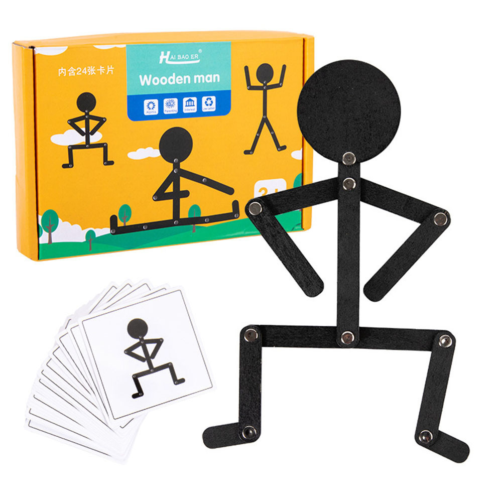 ของเล่นปริศนา DIY Sport Pose Stickman พร้อมการ์ดคู่ 24 ใบปัญญาเด็ก Early Educational Toy