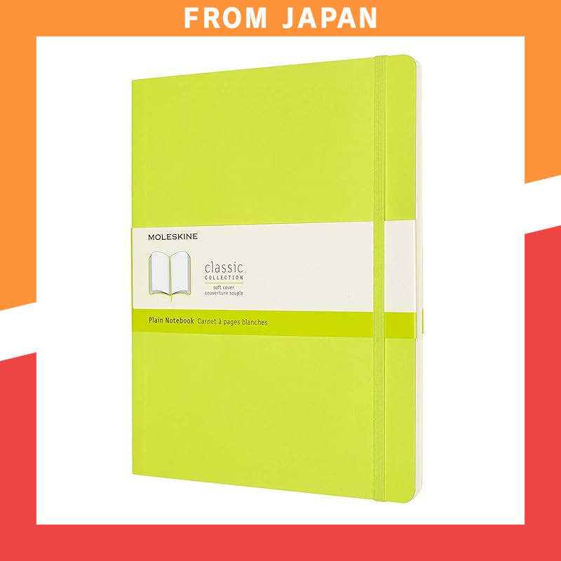 Moleskine Classic Notebook Soft Cover, Plain, XL size (19cm x 25cm), Lemon Green QP623C2