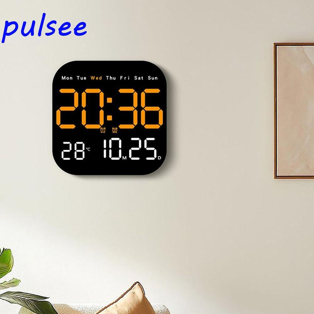 PULSEE นาฬิกาแขวนอิเล็กทรอนิกส์วันที่อุณหภูมิดิจิตอล LED นาฬิกาปฏิทินติดผนัง DST นาฬิกาตั้งโต๊ะจอแสดงผลสําหรับห้องนอน