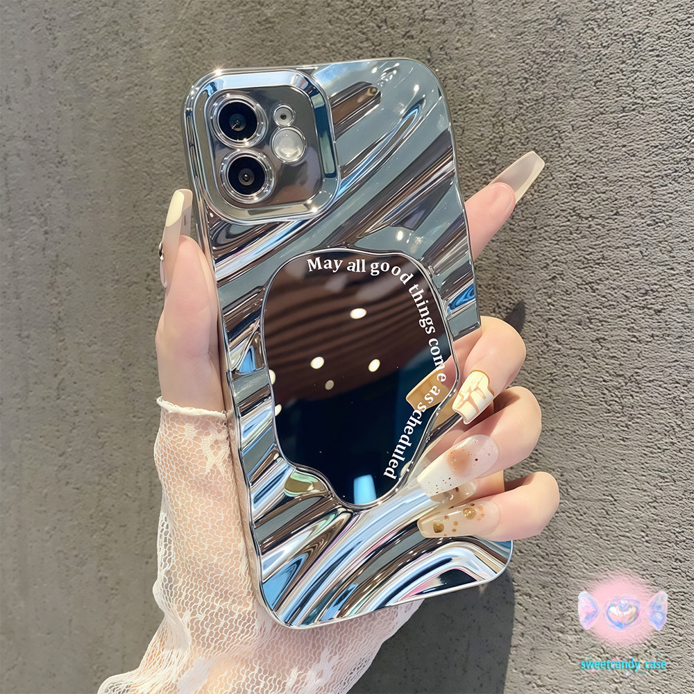 จัดส่งในพื้นที่ เคสสำหรับไอโฟน13 สร้อยข้อมือ เคสกระจกลายหยัก For iPhone12 13 14Pro PROMAX 16 15PLUS 