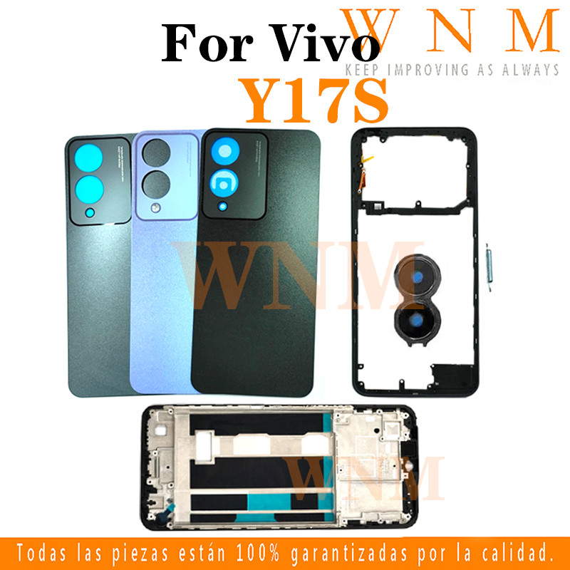 สําหรับ VIVO Y17S V2310 LCD กรอบด้านหน้า Bezel ฝาหลังแบตเตอรี่ + กรอบกลาง + ชิ้นส่วนกรอบกล้องด้านหลังกรณีที่อยู่อาศัยศูนย์แชสซีฝาครอบ