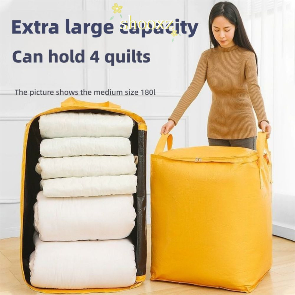 SHOOXZ ย้ายถุงบรรจุ, 180L/240L/260L/350L ความจุขนาดใหญ่ทอกระเป๋ากันน้ําที่แข็งแกร่งรับน้ําหนักหนาถุงเก็บผ้านวม