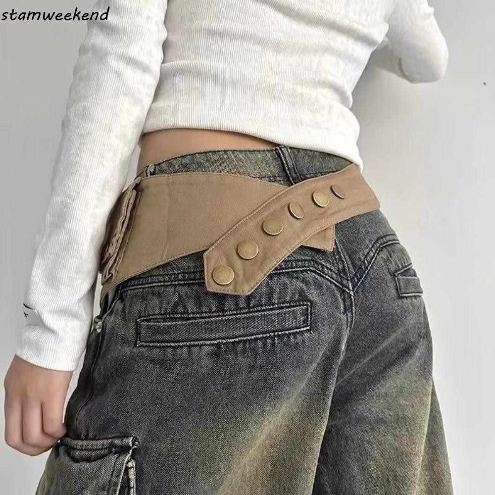 STAMWEEKEND Grunge Bum Belt, Vintage Cotton Hip-hop Belt, Retro Wide Jeans Decor Alloy Belts Pocket 