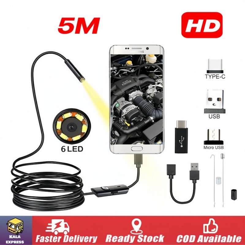กล้องแอนโดสโคป 3.5 ม. กล้องงูกันน้ำ ต่อคอม มือถือ กล้องส่องท่อ​ 3 in 1 USB / TYPE-C / Micro-USB Endoscope Camera