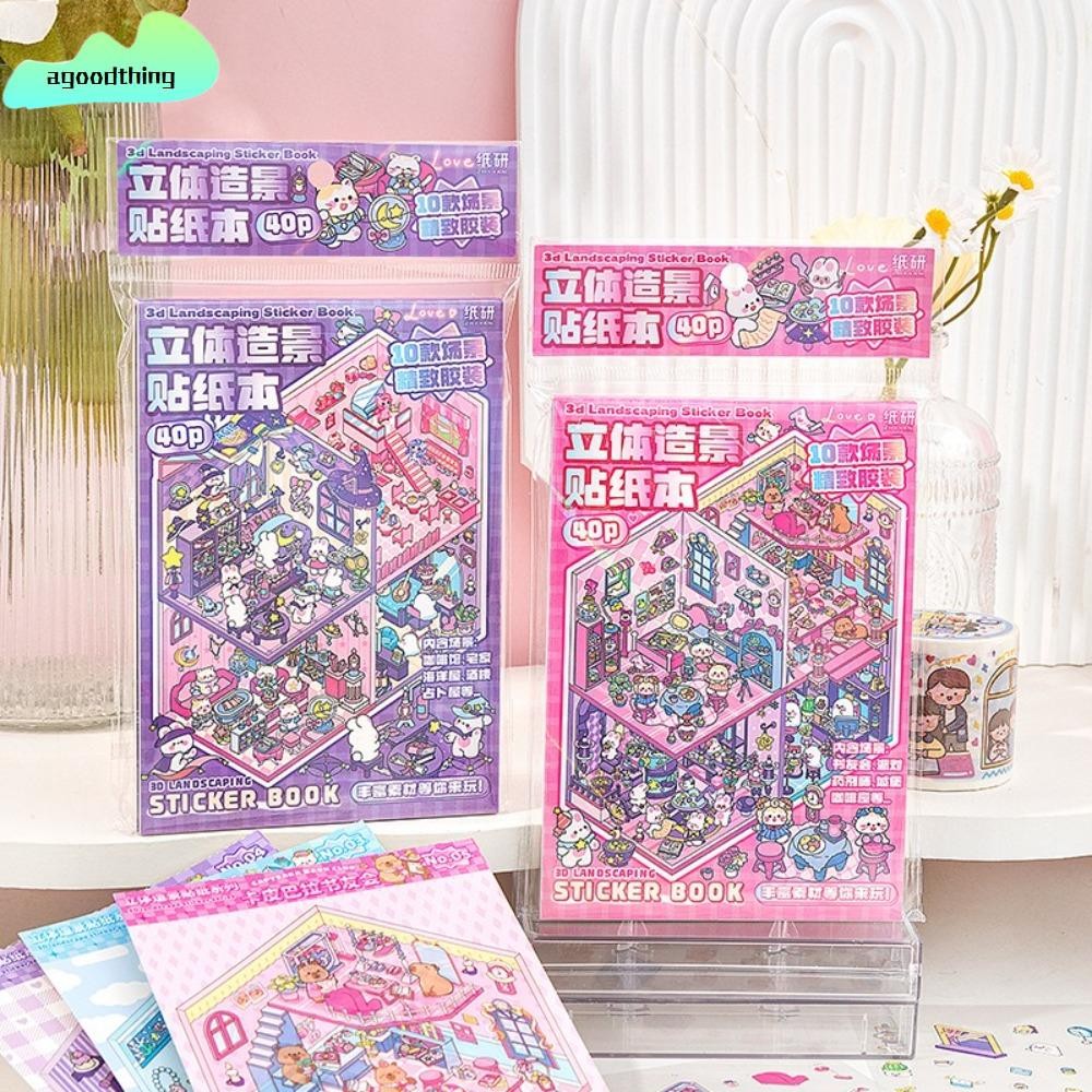 ADGOODTHING Cabin Scene Pocket Sticker Book, DIY Miniature House Landscape Sticker Book, PET Cartoon