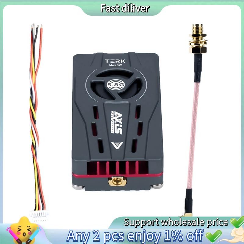 Analog VTX 5.8G 3W Dual-Core VTX พร้อม Cooler ในตัว MIC ไฟ LED พัดลมเงียบสําหรับระยะไกล RC FPV Drone