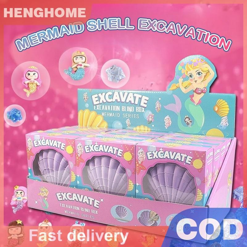 [HENGHOME] ชุดขุดอัญมณีเปลือกหอยนางเงือก ของเล่นทํามือ การขุดค้นทางโบราณคดี ชุดฟอสซิลสมบัติสําหรับเด็ก ของขวัญสําหรับเด็ก [COD]
