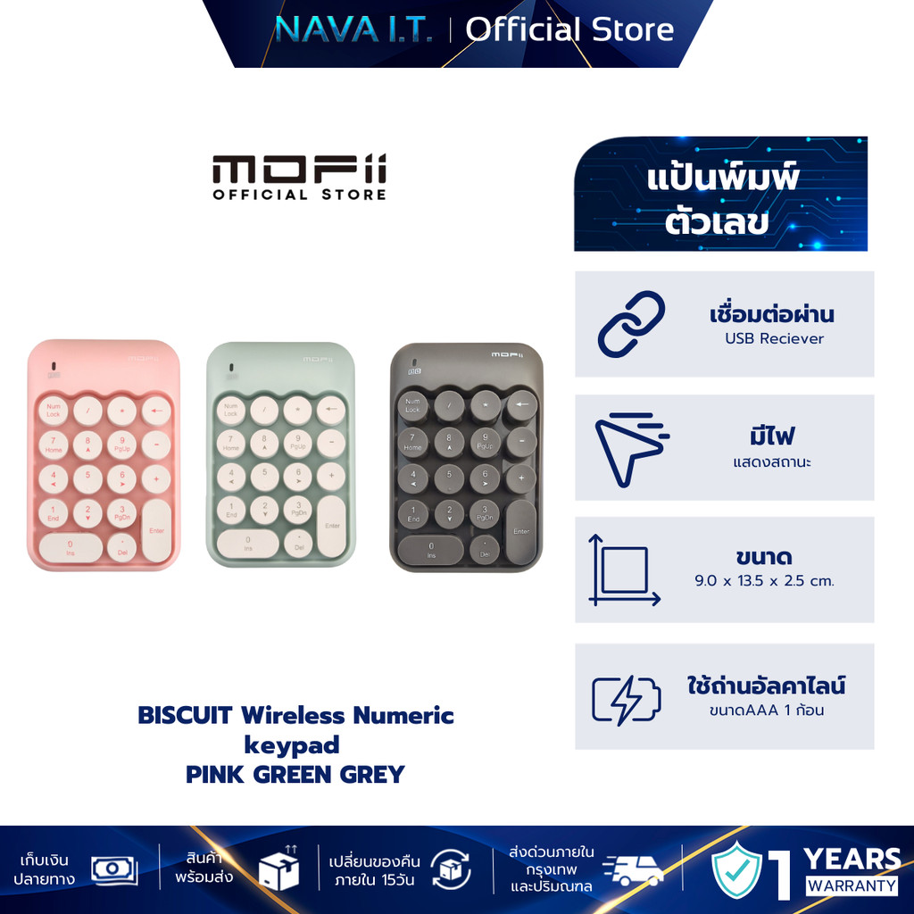 MOFii BISCUIT Wireless Numeric keypad PINK/GREEN/GREY แป้นพิมพ์ตัวเลข