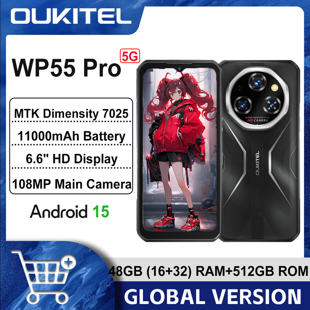 Oukitel WP55 Pro 5G สมาร์ทโฟนที่ทนทาน 16GB + 512GB 33W Android15 โทรศัพท์มือถือ 11000mAh 6.6 "FHD + 