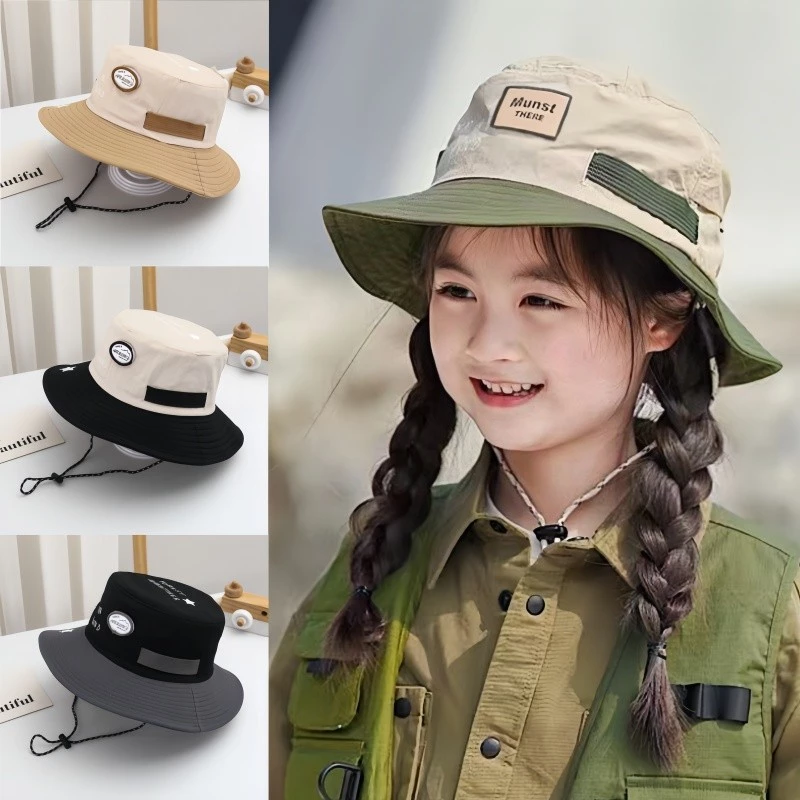 หมวกกันแดดสำหรับเด็ก หมวกบักเก็ต ป้องกันยูวี มีเชือกปรับขนาด แห้งเร็ว รอบหัว 50-54 cm