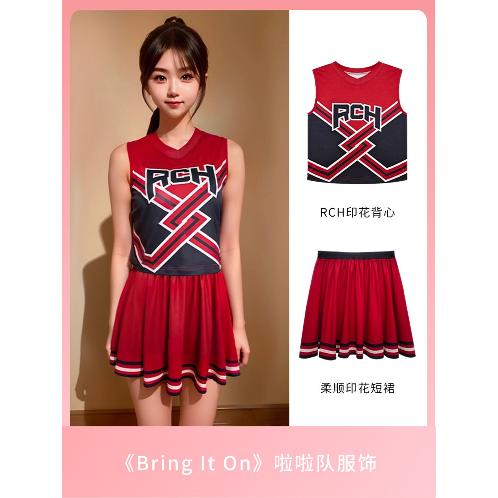 ภาพยนตร์ Charm Four Shots ฟุตบอลเด็ก RCH เชียร์ลีดเดอร์ชุดเครื่องแต่งกายจีบกระโปรงพิมพ์ Top Dance Pe