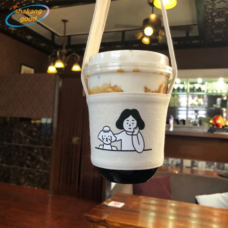 Skth กระเป๋าผ้าใบ แบบพกพา สําหรับใส่ขวดน้ํา แก้วกาแฟ ชานม