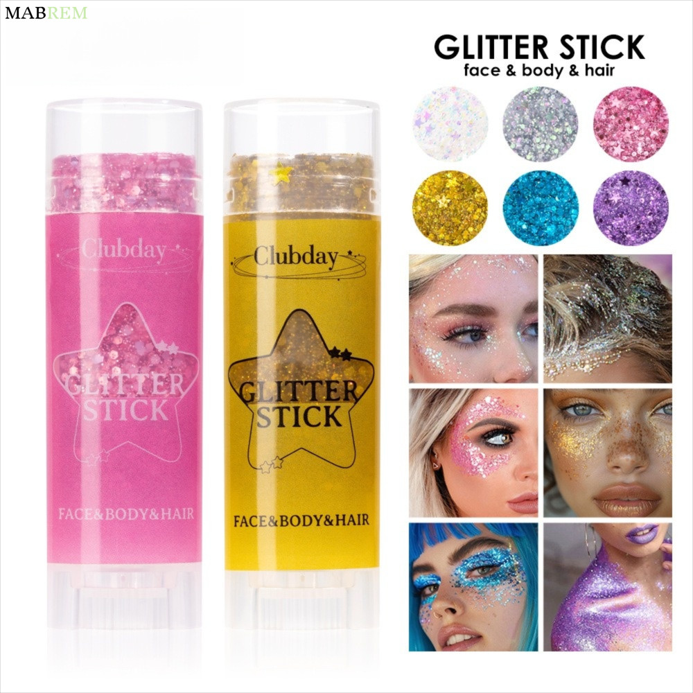 MABREM Sequins Glitter Stick, 6 สี Body Paint Glitter Cream, แบบพกพา Glitter Sticks Cheek Gel Stick 