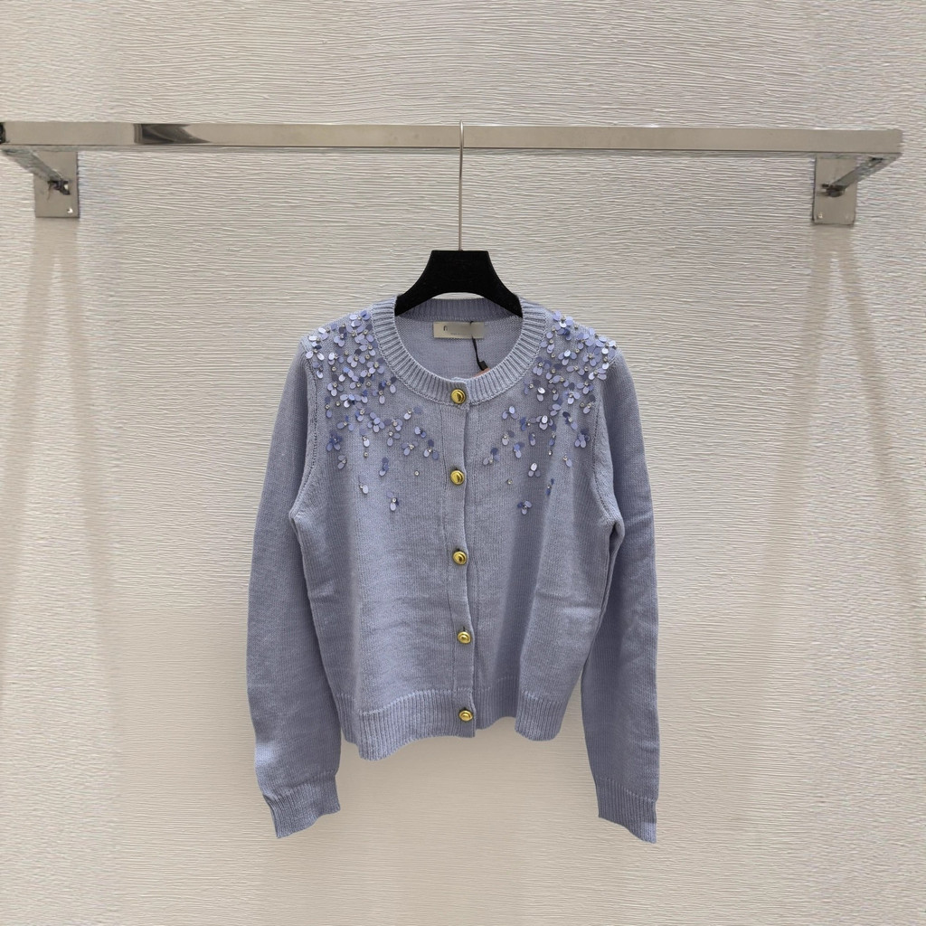 MMU ต้นฤดูใบไม้ร่วงร้อนเพชรเลื่อมรอบคอแขนยาวถักเสื้อสเวตเตอร์ถักด้านบน