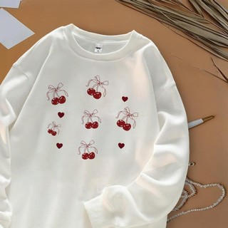 Kaos Oversize Wanita Lengan Panjang | Motif Cherry Cute Print | Tangan Karet | Korean Style | 100% Cotton Adem Nyaman