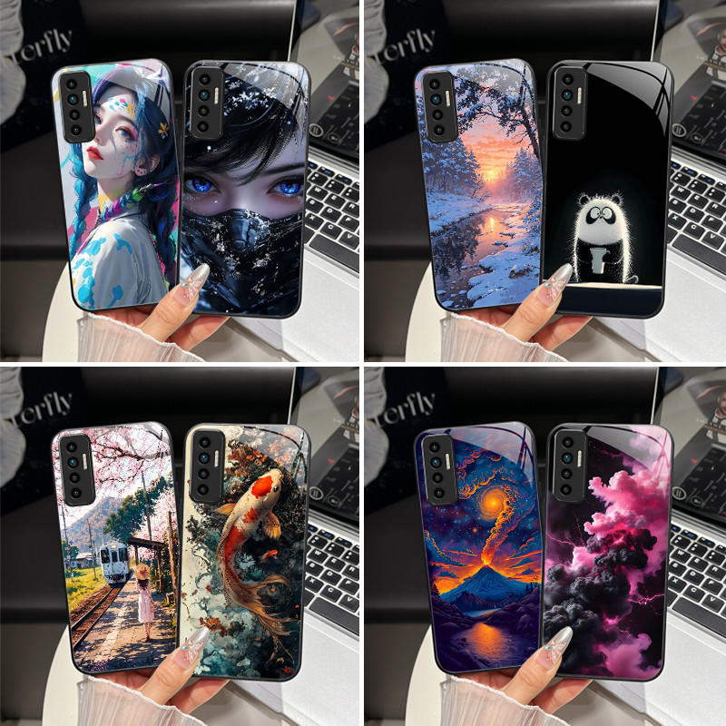 สําหรับ Tecno Camon 17P 17 Pro เคสโทรศัพท์ Camon 17Pro CG8 CG8h CG7 CG7n สีสัน Sky รูปแบบสาวกระจกนิร