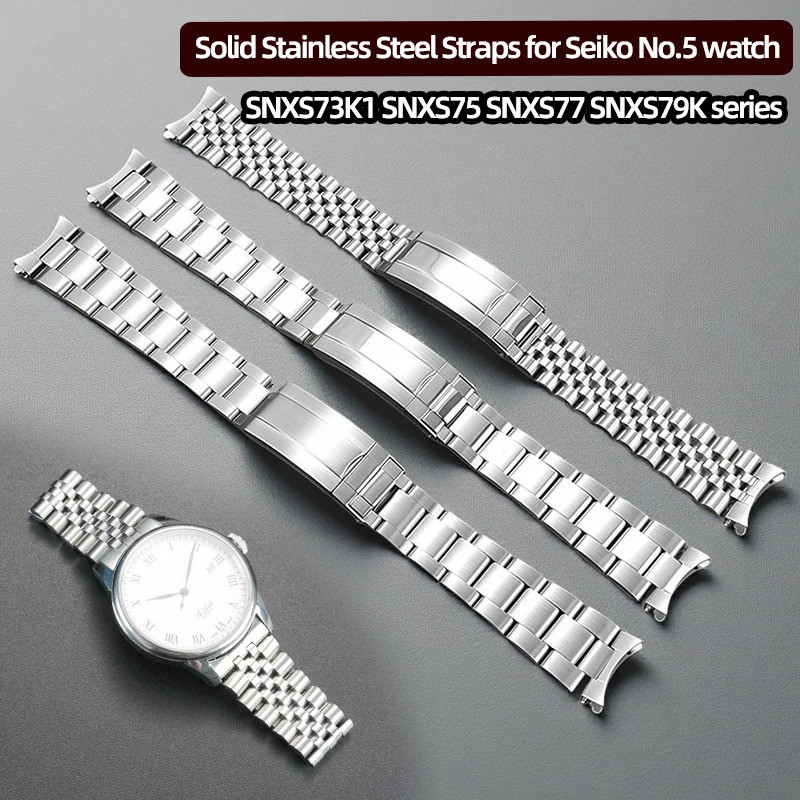 19 มม.สแตนเลสสตีลสําหรับ Seiko No.5 นาฬิกา SNXS73K1 SNXS75 SNXS77 SNXS79K series สายนาฬิกาผู้ชายนาฬิ