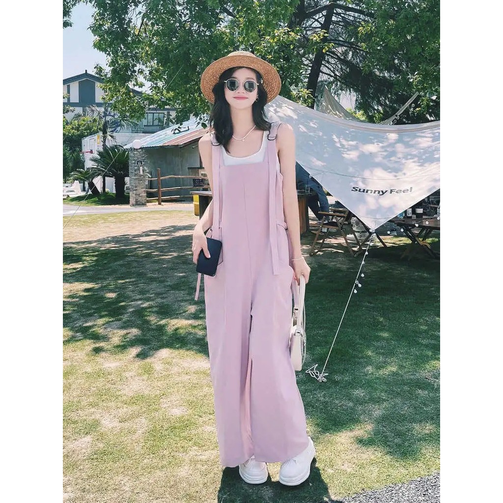 9070粉色 背带裤女款高级感小众外套装工装宽松吊带连体ผู้หญิง9070สีชมพูสายรัดบางระดับไฮเอนด์20250907