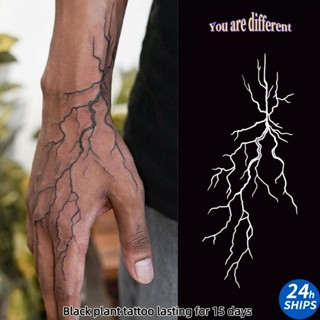 สติกเกอร์รอยสักสีดำฟ้าผ่า ออกแบบเหมือนการสักจริง สำหรับใช้งา…