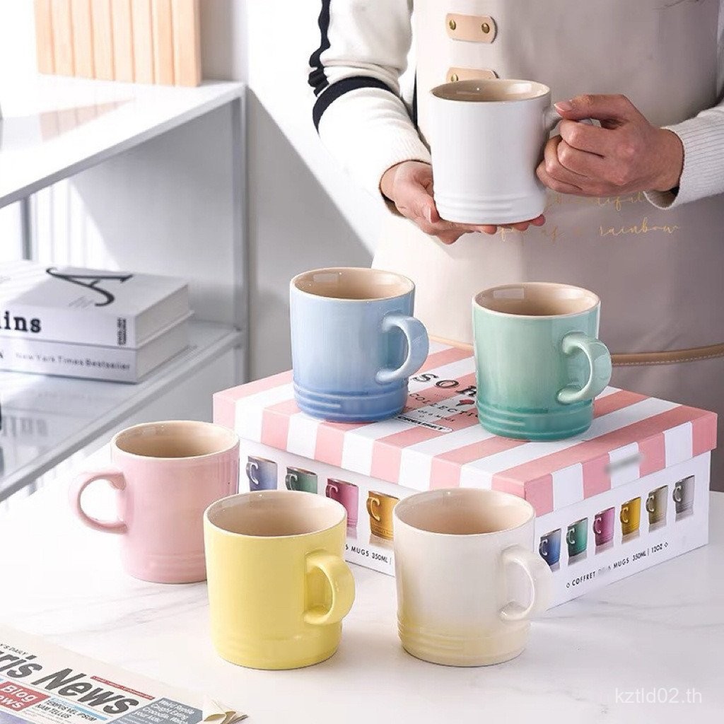 Cool LE CREUSET LE CREUSET แก้วสายรุ้งชุดหกชิ้น Underglaze สีเซรามิคถ้วยดื่มถ้วยนมถ้วยกาแฟ 888 FJOE