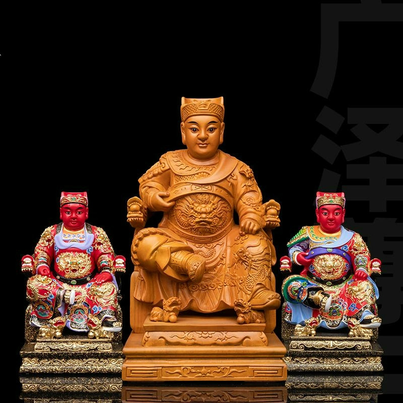 Guangze Zunwang พระเจ้ารูปปั้นบูชา Guo Wang Gong Guo Shengwang การบูรไม้แกะสลัก Erdu Lacquer ทาสีทอง