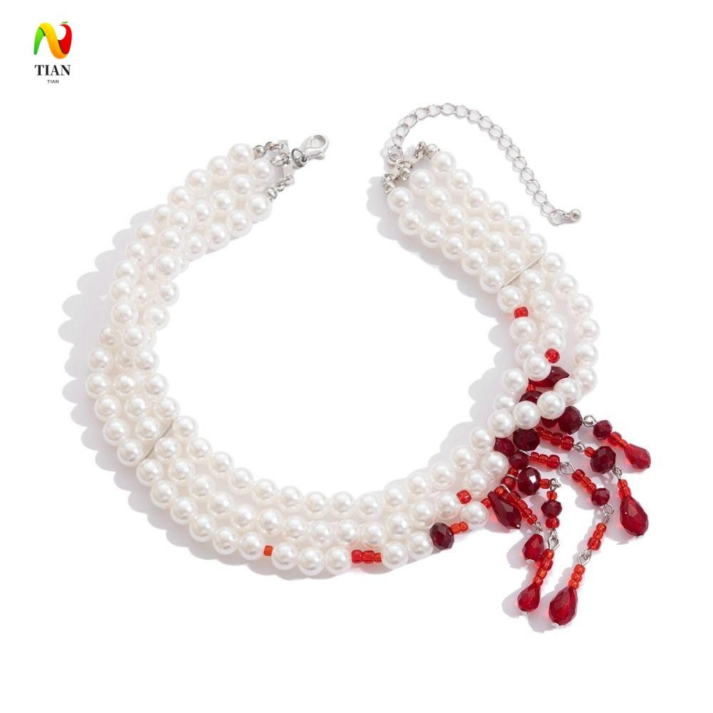INQUIRY IMPACT Blood Drop สร้อยคอ, เลียนแบบฮาโลวีน Choker, แฟชั่น Multilayer เครื่องประดับจี้ลูกปัดส