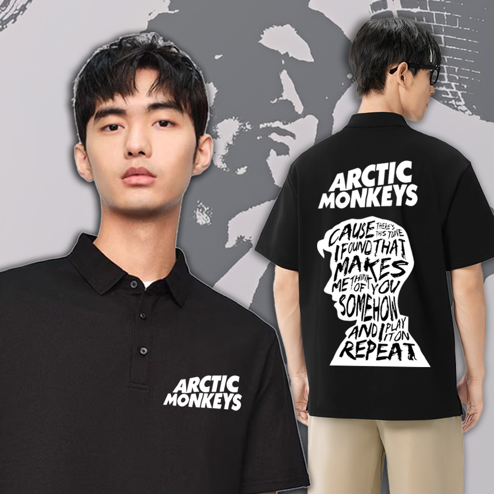 M-3XL🙈Arctic Monkeys Poloเสื้อโปโลสบายๆ Arctic Monkeys🙈 ของที่ระลึกเสื้อโปโลแขนสั้นพิมพ์ผ้าฝ้ายระบาย