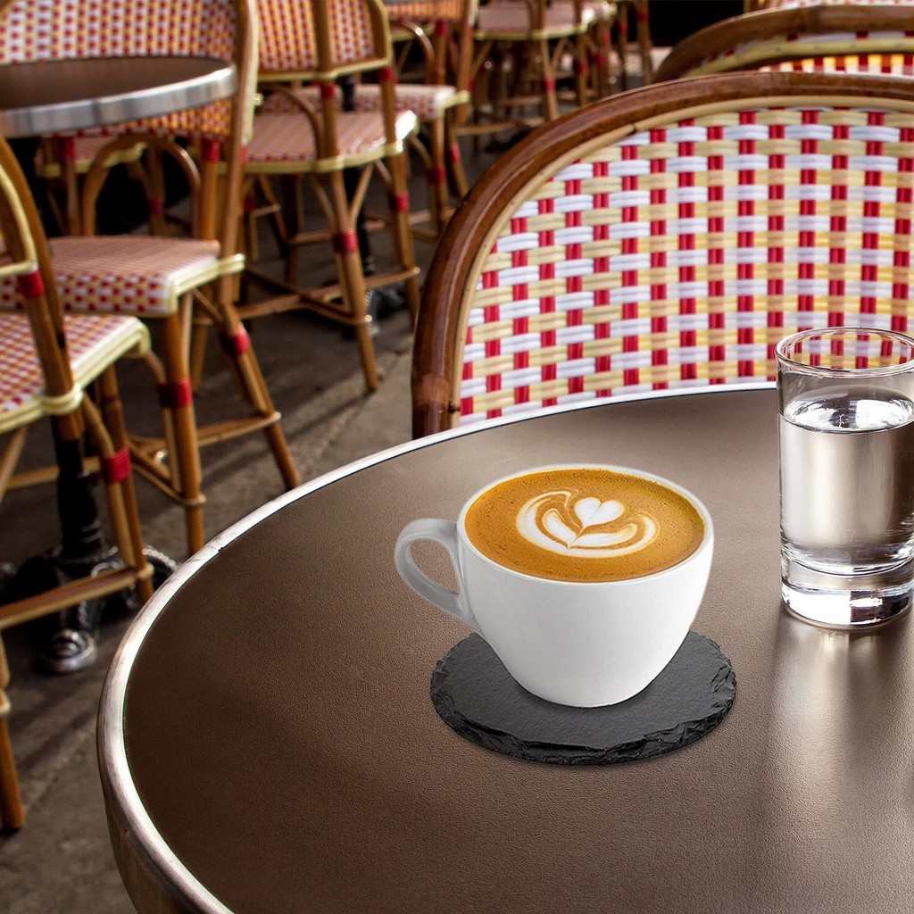 Slate หิน Coasters ถาดอาหารเสิร์ฟ Board Slate Platter เครื่องดื่ม Coaster แผ่นหินธรรมชาติ 4 เส้นผ่าน