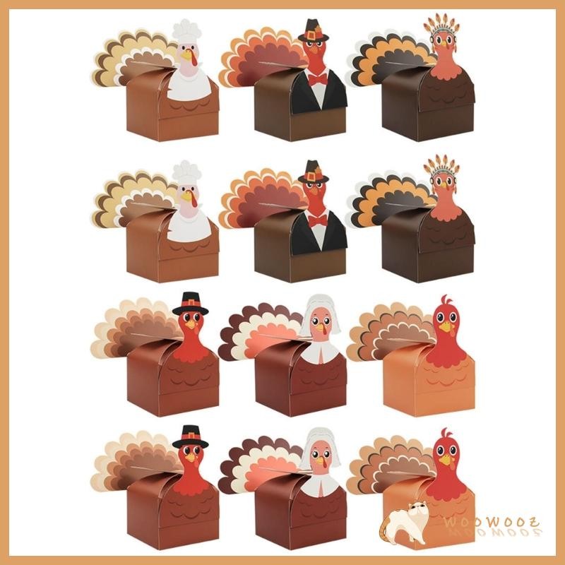 WOW 12 ชิ้นวันขอบคุณพระเจ้ากล่องกระดาษสําหรับวันหยุดห่อ Party Favors และกิจกรรมครอบครัวสร้างสรรค์