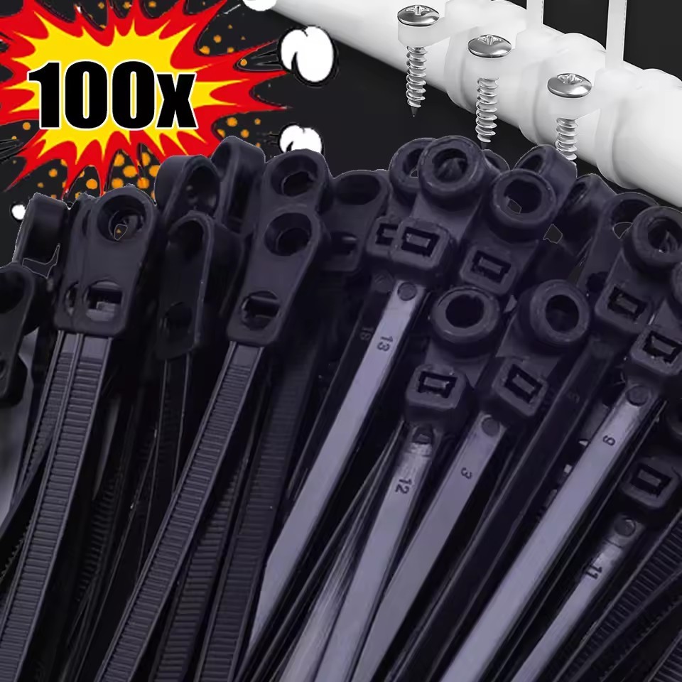 100ชิ้นสกรูหลุมสายผูกด้วยสกรู-ล็อคด้วยตนเองไนล่อนซิปผูกสายรัด-สาย ทําเอง ลวดยึด