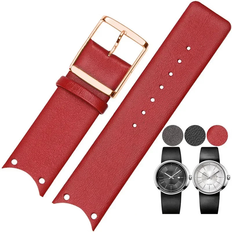 สายนาฬิกาหนังแท้สําหรับ CK KOV231 KOV232 Series พิเศษขอบโค้ง Ultra-thin Cowhide สายนาฬิกาสําหรับผู้ช