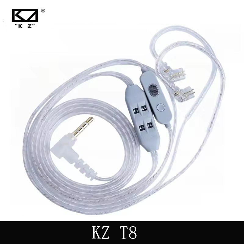 KZ T8 สายเคเบิล 8 ระดับปรับแต่ง Dual Mic อัพเกรดสายหูฟังชุบเงิน IEM ลวด 0.78 มม. 3.5 มม.ปลั๊ก QDC