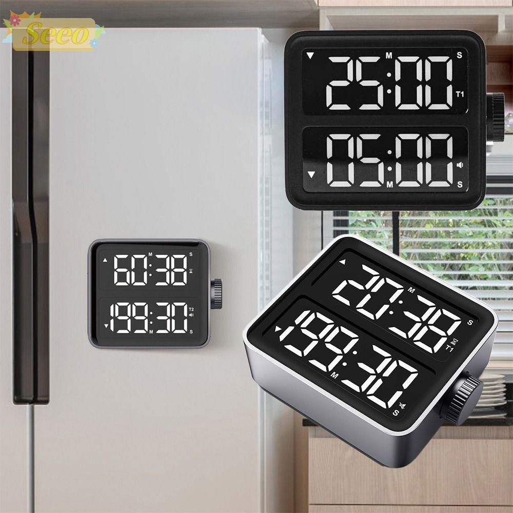 SEEO Visual Timer, Magnetic Pomodoro Timer, สํานักงานนาฬิกาปลุกเงียบสไตล์มินิมอลสีเทาสีดําร้อน