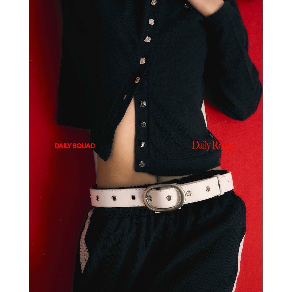 DAILY SQUAD Snap Belt เข็มขัด หนังแท้ ตอกรีอะไหล่เรียง ด้านในปั๊มโลโก้ DAILY SQUAD