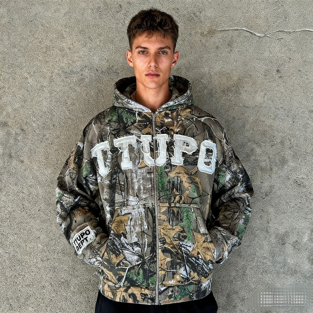 เสื้อสเวตเตอร์ถักซิปกันหนาวลายพราง สไตล์American Street Wear