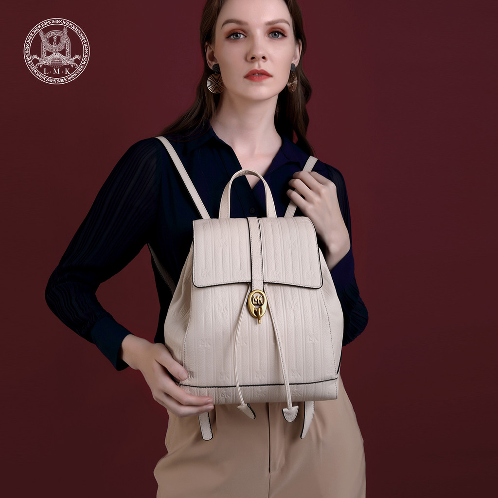 ฝรั่งเศส LMK กระเป๋าเป้สะพายหลังหนังแท้ผู้หญิง 2023 สไตล์ใหม่ All-Match First Layer Cowhide Anti-the