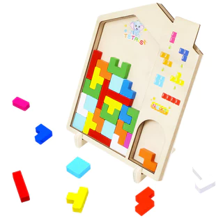 Geetoy 43 ชิ้นชุด 3D Tetris ไม้ Montessori ของเล่นเกมปริศนาปริศนาของเล่นเพื่อการศึกษา
