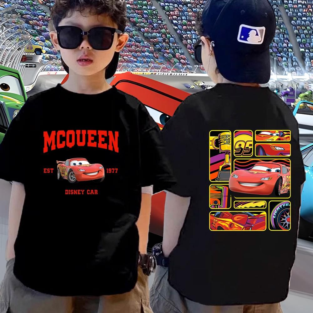 เสื้อยืดพิมพ์ลาย Cars McQueen สำหรับเด็ก ผ้าฝ้ายแขนสั้น สบายในฤดูร้อน