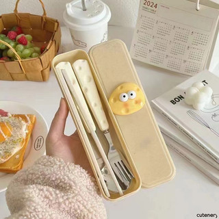 😊Cutenery😊ชุดช้อนส้อมชีส สแตนเลส🧀 ช้อน+ส้อม+ตะเกียบ ชุด3ชิ้น ช้อน พกพาสะดวก