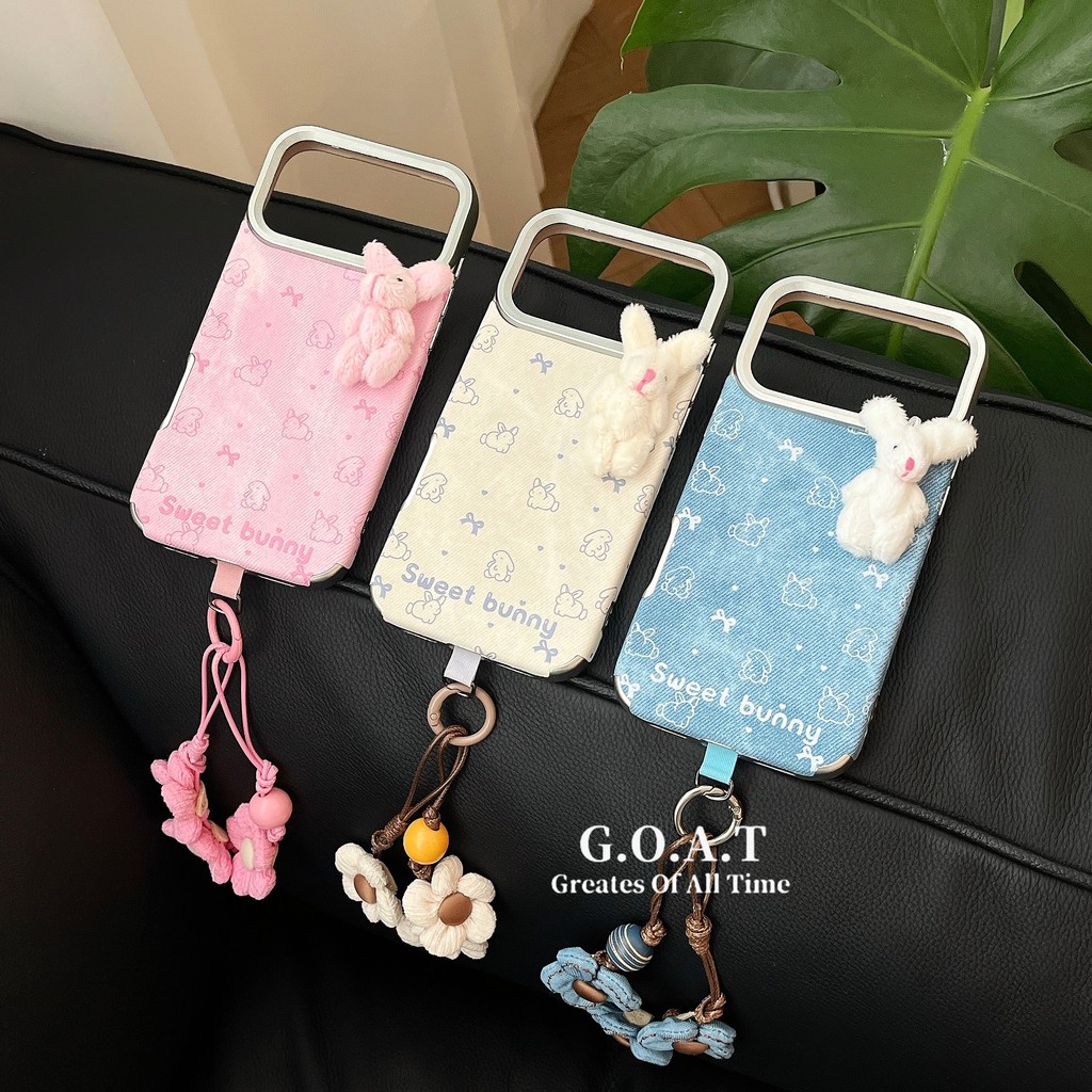 GOAT Denim หนังสามมิติเย็บปักถักร้อยสุนัขปลอกสําหรับ iPhone 16 PRO MAX 15 13 14 PRO MAX iPhone Anti-fall ป้องกันโทรศัพท์มือถือกรณี