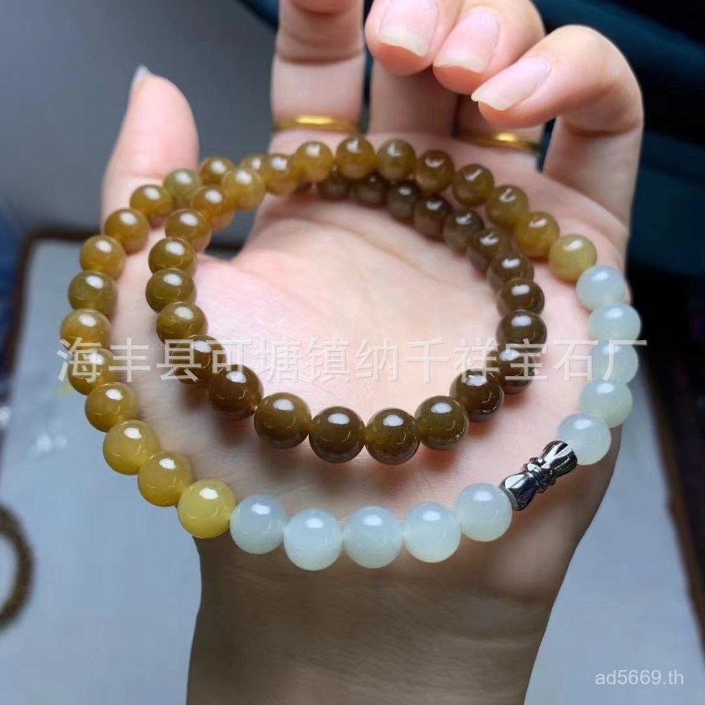 สร้อยคอน้ำตาลอ่อนถึงเข้ม ดีไซน์คลาวิคเชน ขนาด 8 มม. จากวัสดุ Hetian หยก NGS0