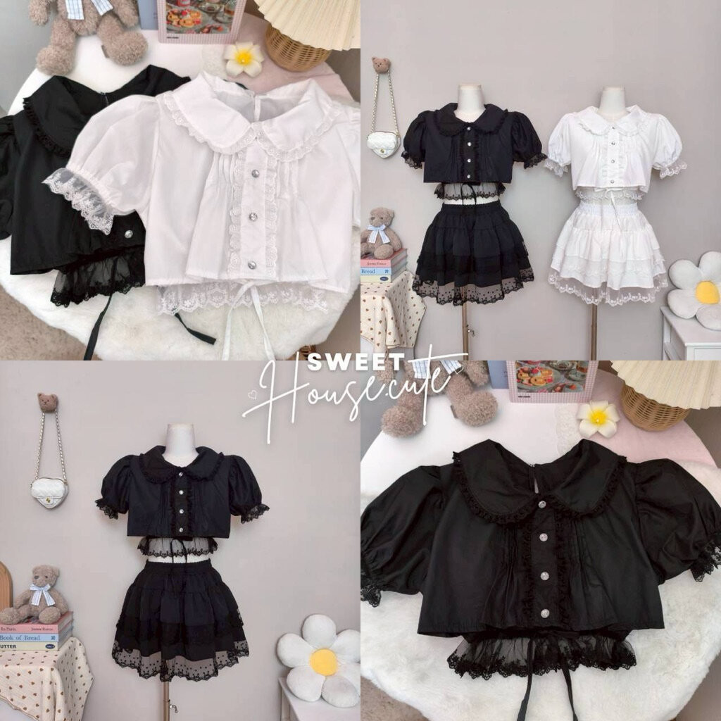 🧸 SweetHouse #656 🌻 ชุดเสื้อแขนตุ๊กตาระบายลูกไม้ + กระโปรงลูกไม้ระบาย 2 ชั้นหวานน่ารักมากก