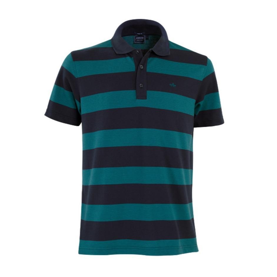 ARROW STRIPED COTTON POLO เสื้อโปโล ผ้าลายทาง สีเขียวกรม ทรง Smart MPCM218-NV