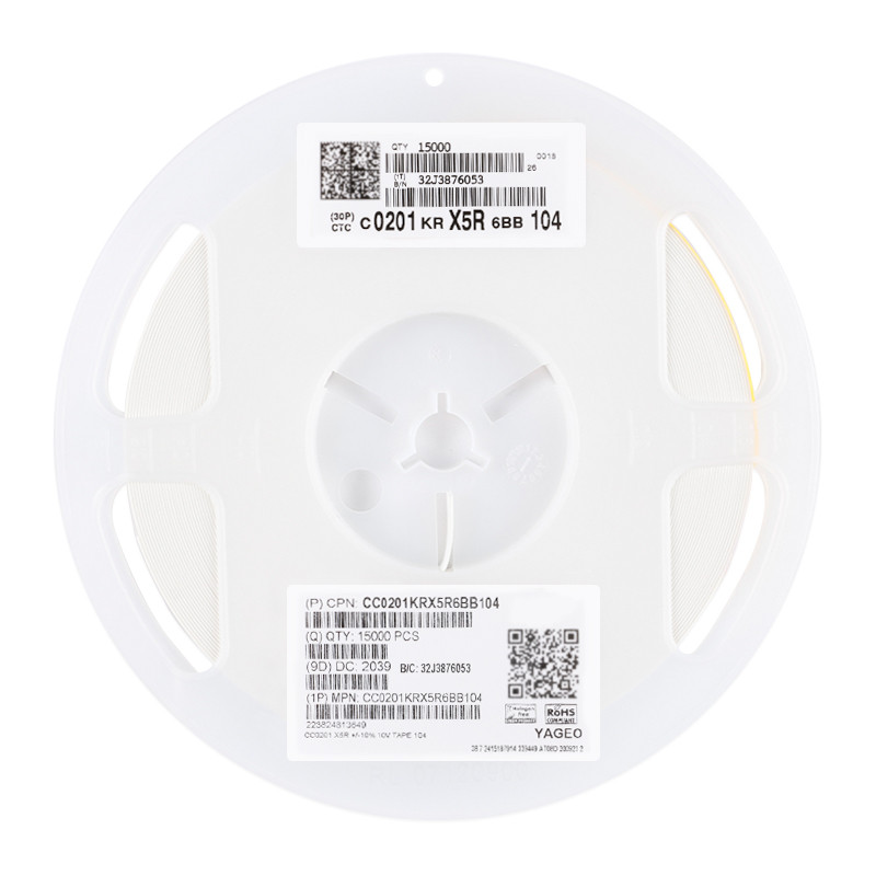 ตัวเก็บประจุชิปของแท้ 0201 100nF (104) ±10% 10V X5R CC0201KRX5R6BB104