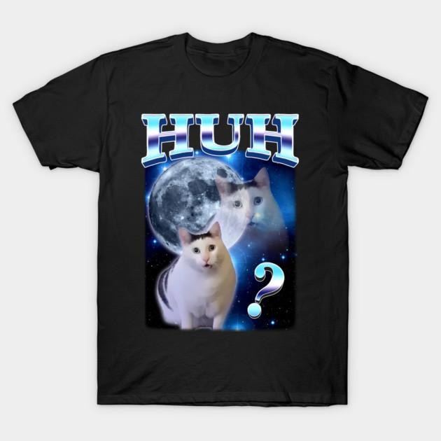 เสื้อยืด100%Cotton Unisex - คอกลมแขนสั้น สกรีนลายHuh Cat Meme ขำขัน