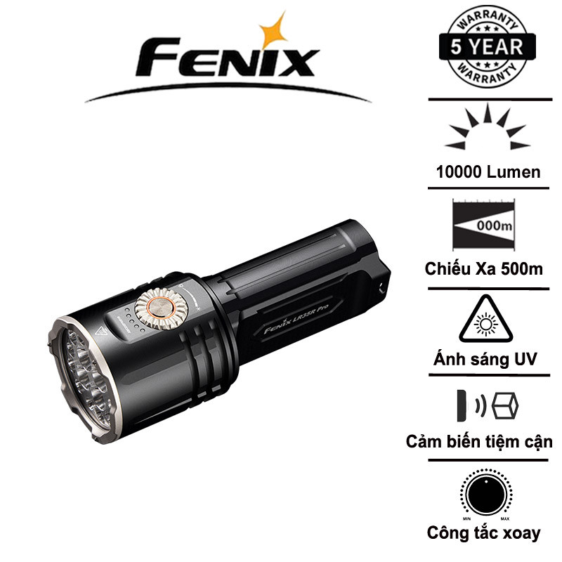 FENIX LR35R PRO – ไฟฉายมัลติฟังก์ชั่น 10,000 ลูเมน, (สีแดง, UV, Strobe, SOS), เซ็นเซอร์ใกล้เคียง