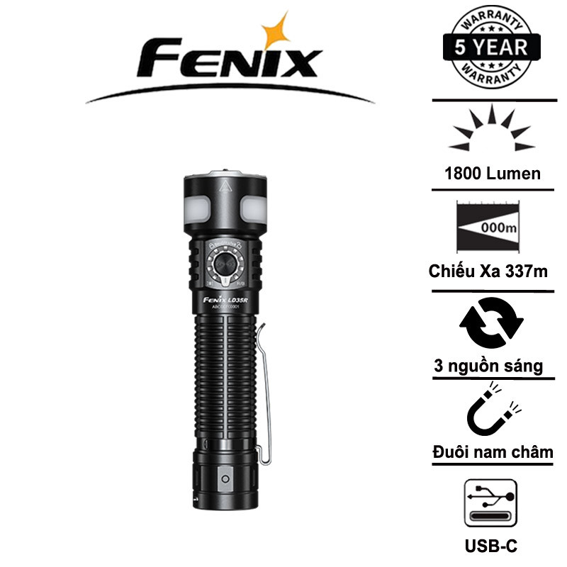Fenix LD35R – Đèn pin đa nguồn sáng 1800lm, chiếu xa 337m, sạc USB-C